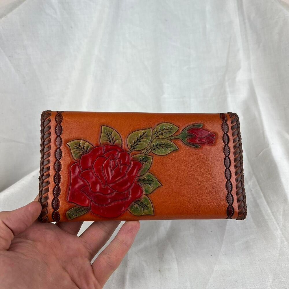Vintage Tooled Leather Wallet With Initials Kristina